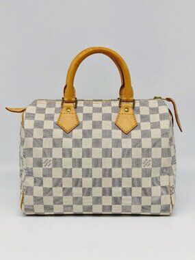 Louis Vuitton Speedy 25 Damier Azur Canvas Satchel Bag w/ Lock & Key